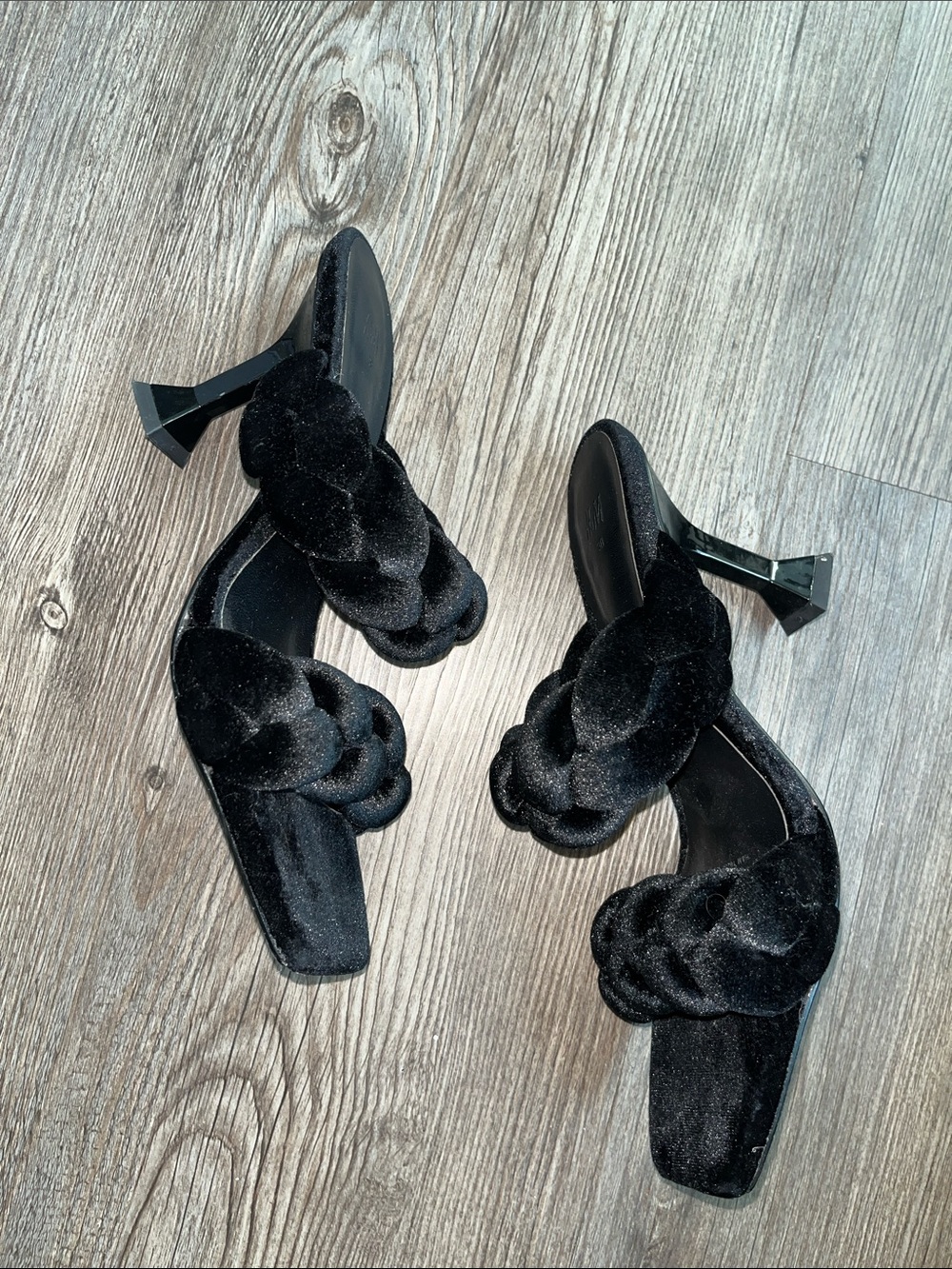 H&M Black Braided Velvet Slide Mules